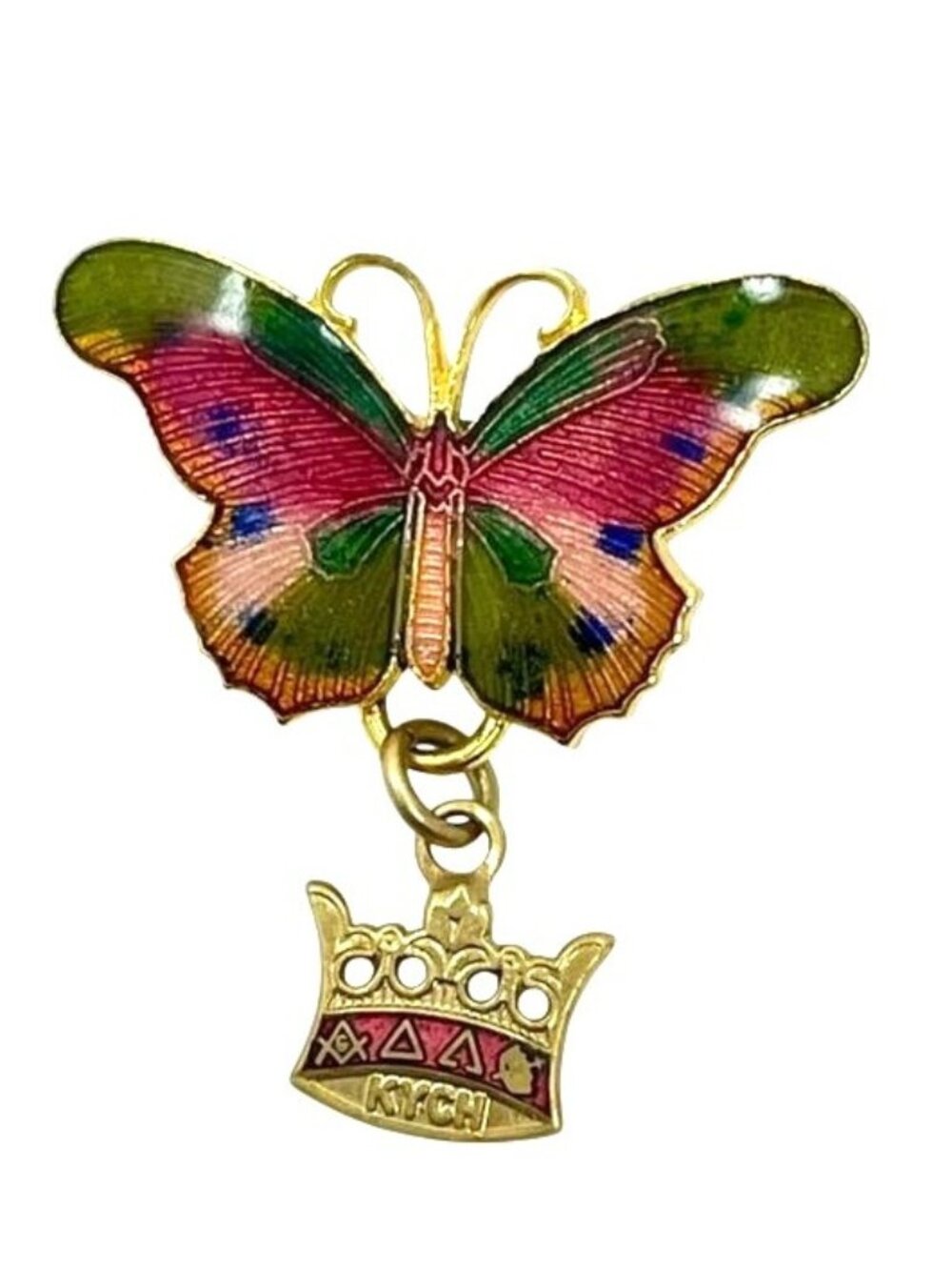 Masonic Butterfly Brooch, Multicolor Enamel Dangle Pin, York Rite Crown